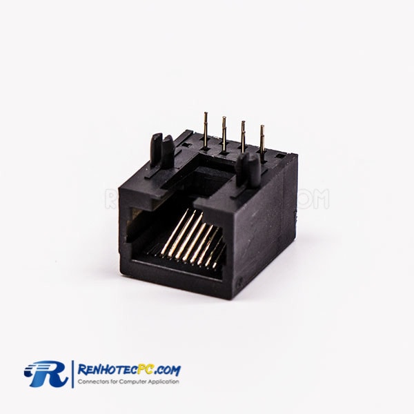 RJ45 Female socket 90 Degree 1 Port Black 90° Unshield Without LED for PCB Mount