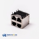 Dual 2*2 Female RJ45 Connector R/A 4 Port with Shield With LED for PCB Mount