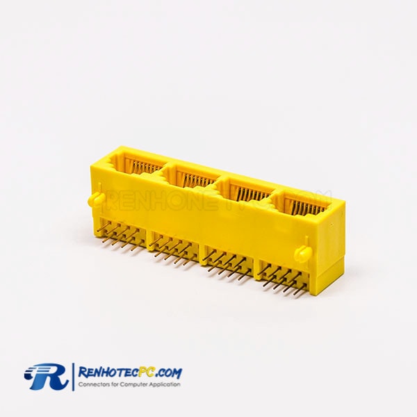 4 Port RJ45 Female modular 90 Degree Connector 8P Yellow Unshield Without LED