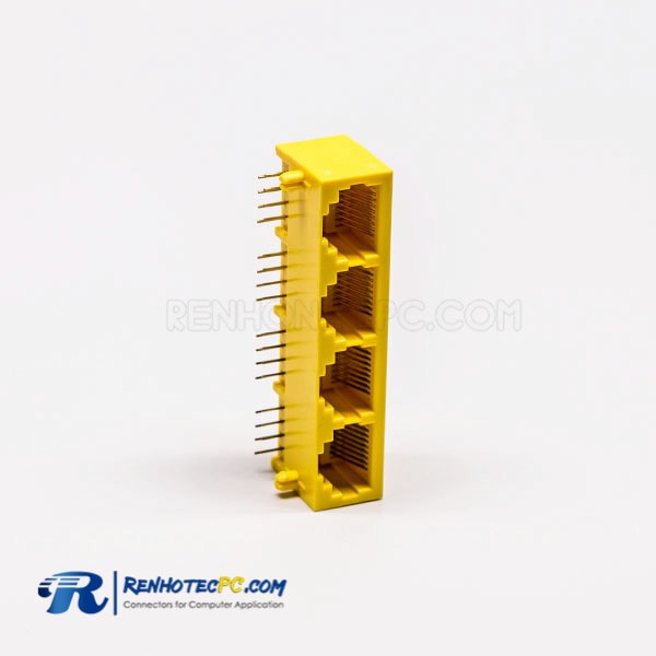 4 Port RJ45 Female modular 90 Degree Connector 8P Yellow Unshield Without LED