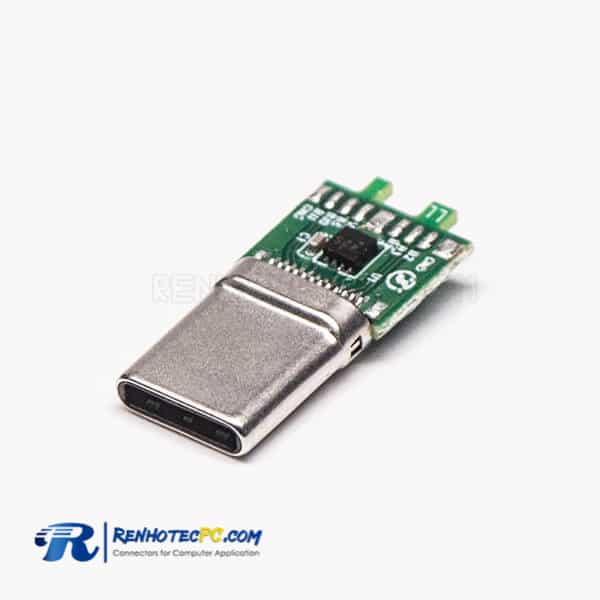 USB Type C Straight 180 Degree Plug 24 Pin Solder Type