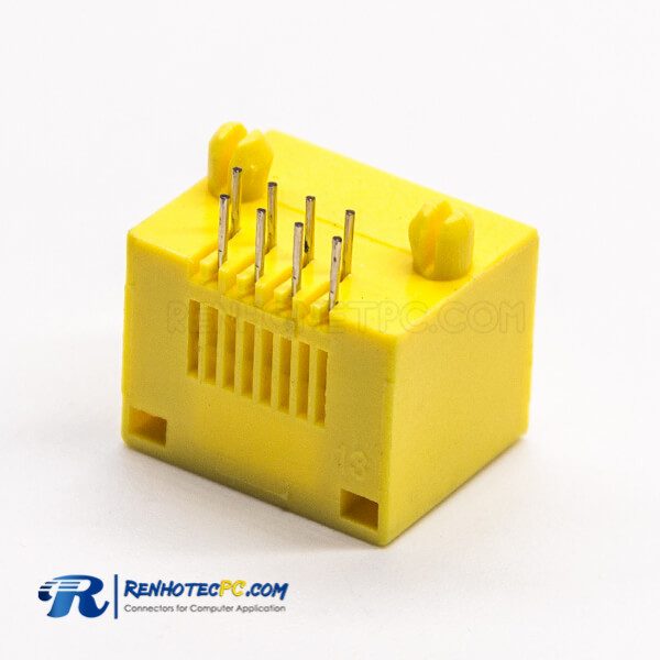 Yellow RJ45 Jack Ethernet Connector Angled Through Hole Without LED Unshielded