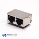 Dual Port RJ45 Connector Shielded Angled Through Hole PCB Mount