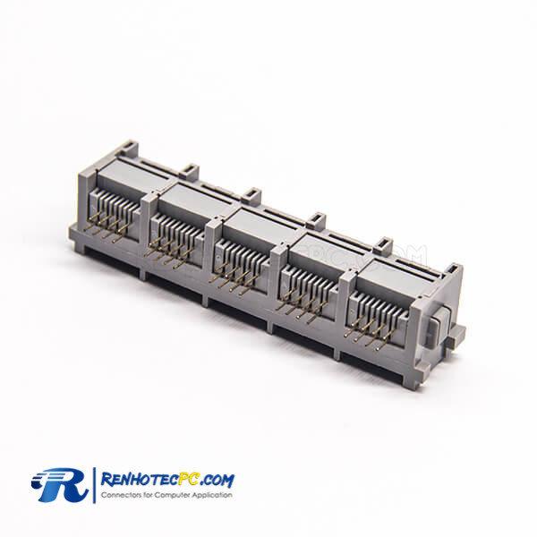 RJ45 Right Angle Coupler Unshielded Jack 1*5 Port Through Hole for PCB Mount