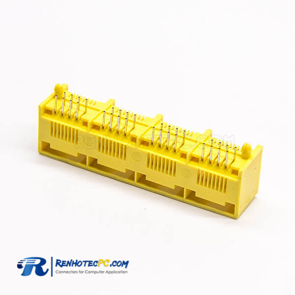RJ45 Multiport 1*4 8P8C DIP Type PCB Mount 90 Degree Yellow Plastic