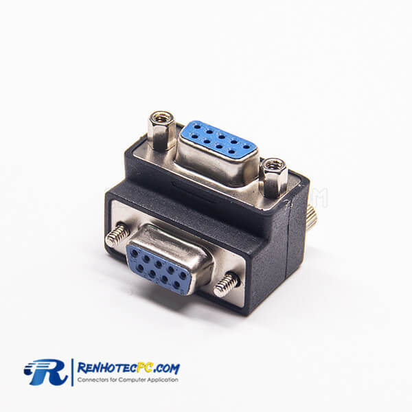 DB9 Right Angle Adapter 9 Pin Female To Female Standard D-Sub