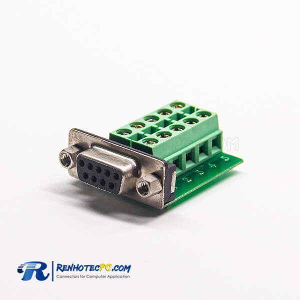 DB9 Female To 10 Holes Breakout Board Standard D-Sub Right Angle Connector