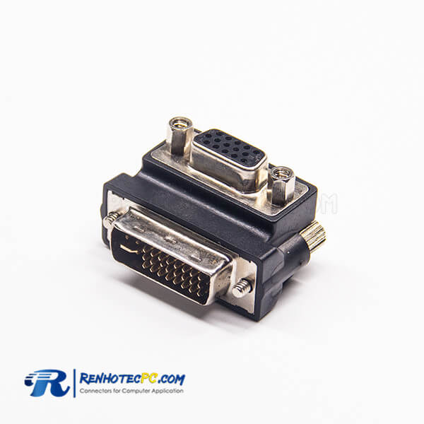 DVI To Vga Adapter 24+5Pin Male DVI To High Density D-Sub 15Pin Female Right Angle Adapter